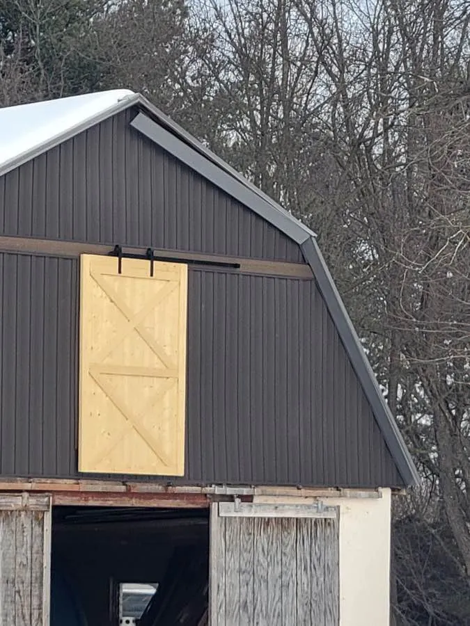 Vertical panel fiber cement siding on an outbuilding